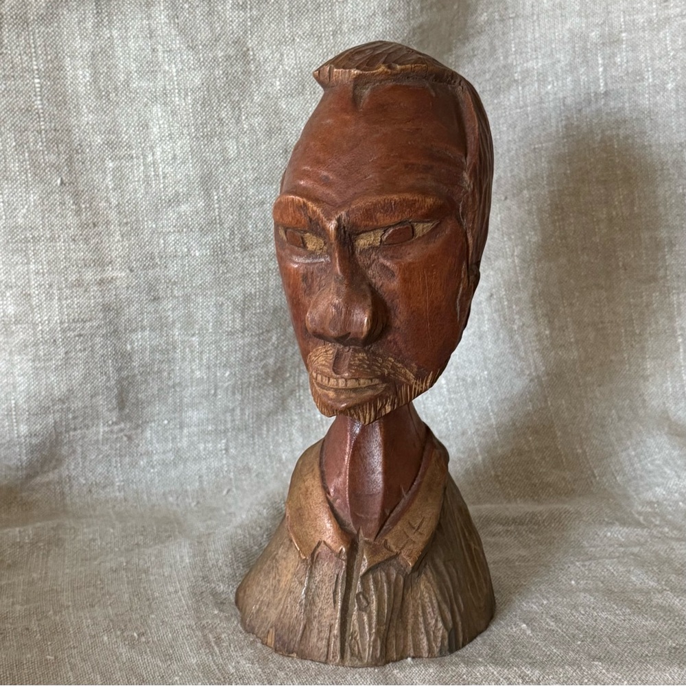 vintage hand carved wood man sculpture bust